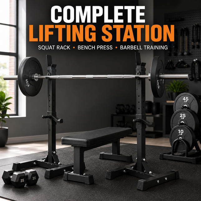 Barbell Rack Weight Lifting Bench Press Gym Multi Purpose Adjustable Squat Stand