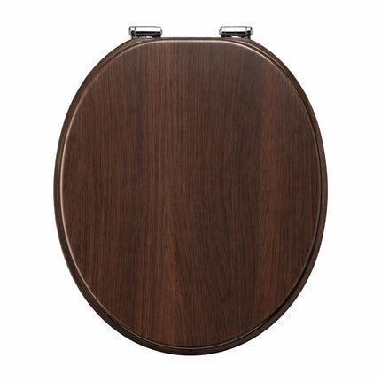 Universal Toilet Seat Dark Brown Wooden MDF Bathroom WC Easy Fit With Fittings