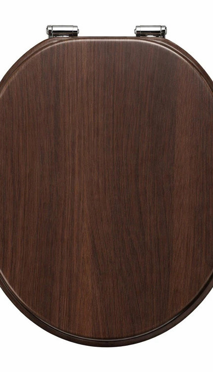 Universal Toilet Seat Dark Brown Wooden MDF Bathroom WC Easy Fit With Fittings