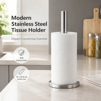 Tissue Roll Holder Free Standing Countertop Paper Stand Stainless Steel Holder