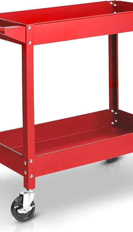 Heavy Duty Garage Tool Trolley 2 Tier Wheel Cart Storage Shelf for Workshop DIY