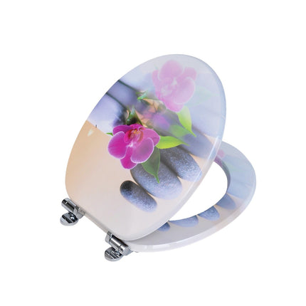 18" Universal Wooden Toilet Seat Orchid Stone Easy Fit WC with Fittings
