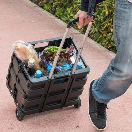 Folding Boot Cart Shopping 25kg Trolley Fold Up Storage Box Wheels Foldable 45L