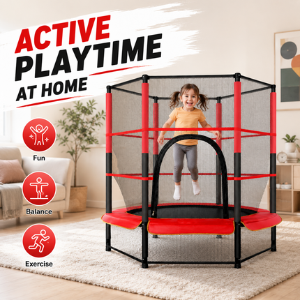 55" Kids Trampoline With Safety Enclosure Net Indoor Outdoor Bouncing Rebounder