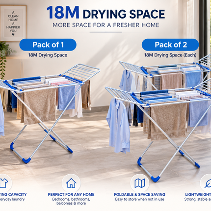 Winged Folding Clothes Airer Heavy Duty Metal Laundry Drying Rack Indoor 18M/25M