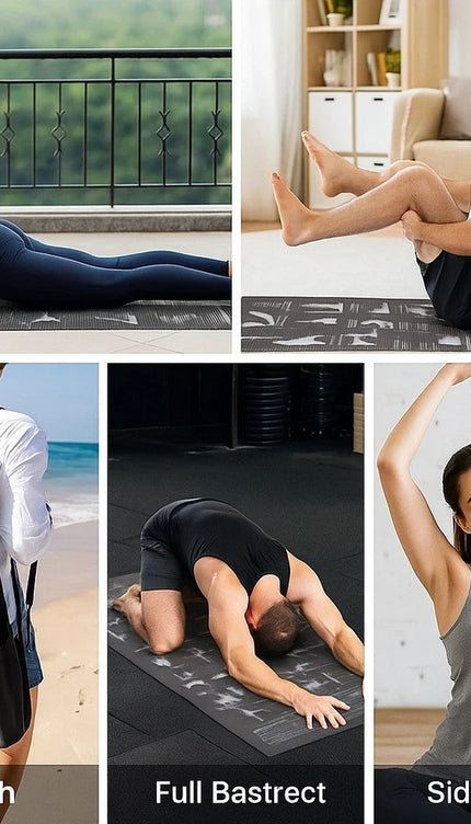 Yoga Mat Non-Slip Pilates Gym Workout With Asana Postures Printed + Carry Bag