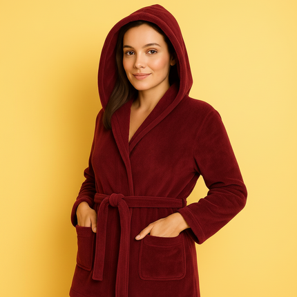 S/M Unisex Cotton Terry Bathrobe – Burgundy