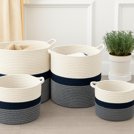 Laundry Basket Cotton Rope Large Cloth Washing Organizer Toy Storage Hamper
