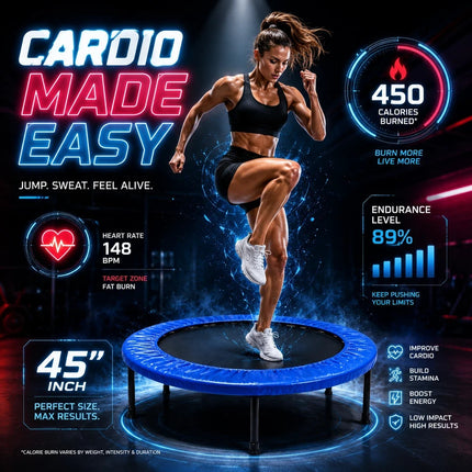Mini Fitness Trampoline Blue Cardio Workout Exercise Portable Rebounder 45 Inch