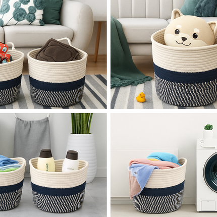 Rope Storage Basket with Handles, Laundry Hamper & Clothes Organizer – Set of 4