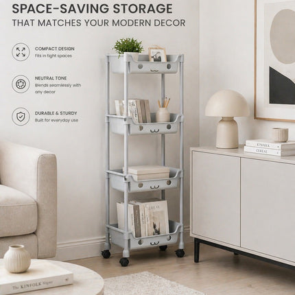 4 Tier Rolling Storage Trolley Roll Cart Office Kitchen Organizer With Wheels