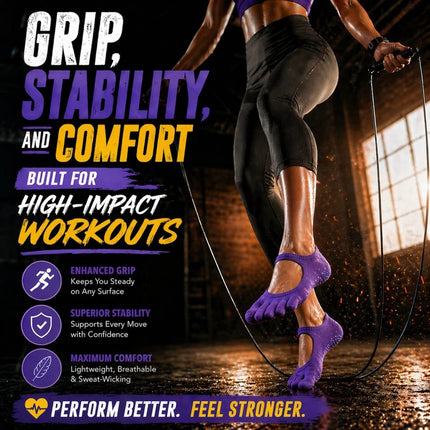 Toe Yoga Socks Purple Balance Pilates & Barre Workout Adults Non Slip Grip Socks