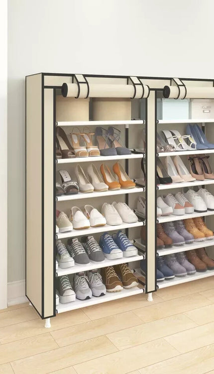 6 Tier Shoe Rack Fabric Canvas Shelf Shoe Cabinet Storage Organiser 107x28x102cm