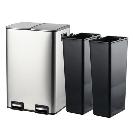 40L Pedal Bin Stainless Steel 2x20L Double Compartment Home Office Waste Can