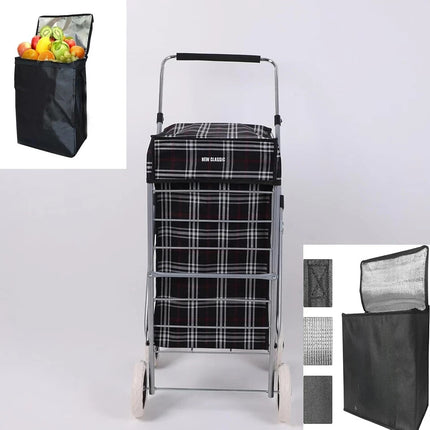 Folding Shopping Trolley Cart 4 Wheel With 60L Insulated Cooler Bag Portable