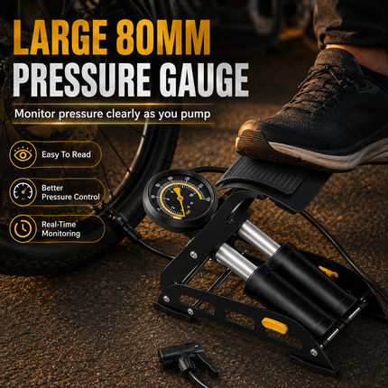 Bike Foot Pump Double Piston with Guage 160PSI Bicycle Universal Smart Valve