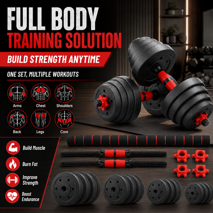Adjustable Dumbbell Barbell Workout  50KG Weights Set  6-in-1 Home Gym