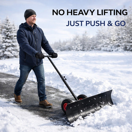 Snow Shovel with Wheels Adjustable Height Handle Multi-Angle Pusher Snow Blade