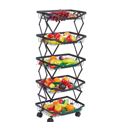 5 Tier Folding Rolling Storage Trolley Fruit & Vegetable Kitchen Cart With Wheel