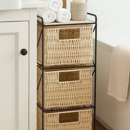 3 Drawer Slim Bathroom Storage Unit Woven Organizer Cabinet Box for Bathroom Use