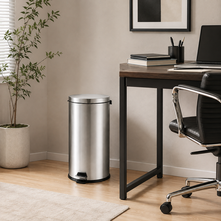 Pedal Bin 30L Stainless Steel Office Kitchen Bathroom Rubbish Waste Trash Can