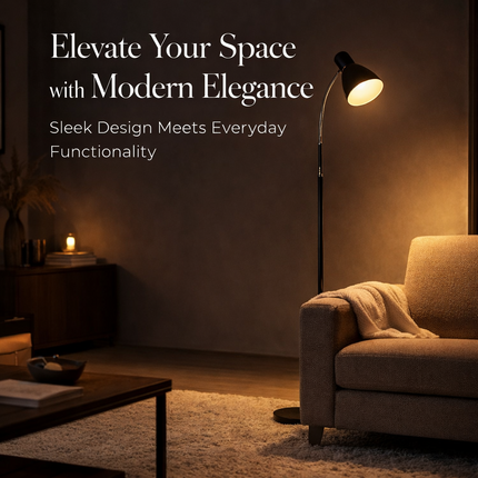 Metal Floor Lamp with Adjustable Neck & Heavy Base, Perfect for Reading & Office