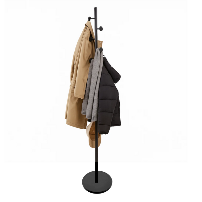 Black Metal Coat Stand 8 Hook Garment Rack Jacket Hat Umbrella Hanger Organizer