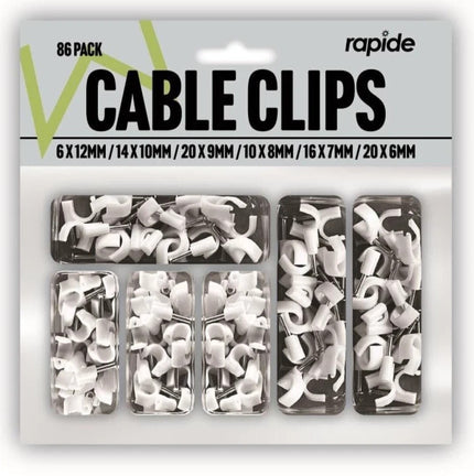 Round Cable Clips 86 Pack Assorted Size White Plastic Wire & Nail Plugs
