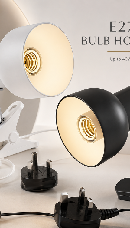 Clip On Reading Light Desk Lamp E27 Bulb Holder Bed Headboard Shelf Adjustable