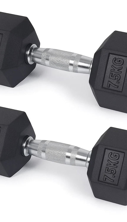 7.5kg Pair Rubber Hex Dumbbells Ergo Hand Weights Gym Strength Home Workoout