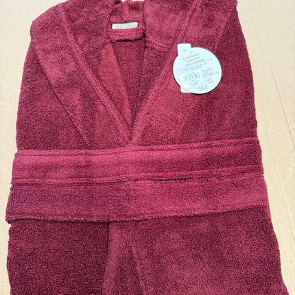L/XL Burgundy Unisex Cotton Terry Bathrobe Gown Soft Spa Towel Robe Men Women
