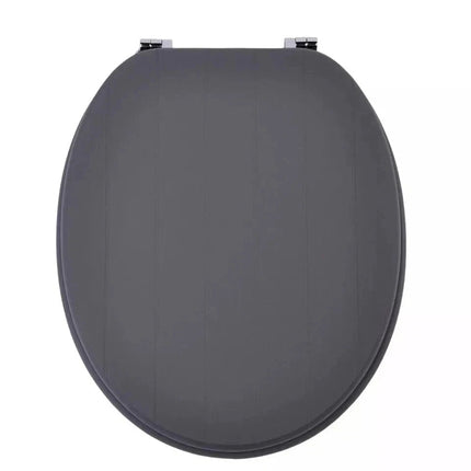 18" Universal Toilet Seat Grey Groove MDF Wooden Bathroom WC Easy Fit Seat