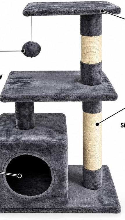 85cm Cat Tree Tower Sisal Scratching Post Condo Perch Activity Centre for Cats