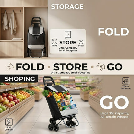 Large Shopping Trolley 35L Lightweight Folding Waterproof Bag 2 Wheels Cart