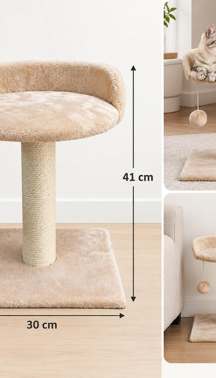 Compact Cat Tree 41cm Sisal Scratching Post Soft Plush Bed Hanging Ball Toy