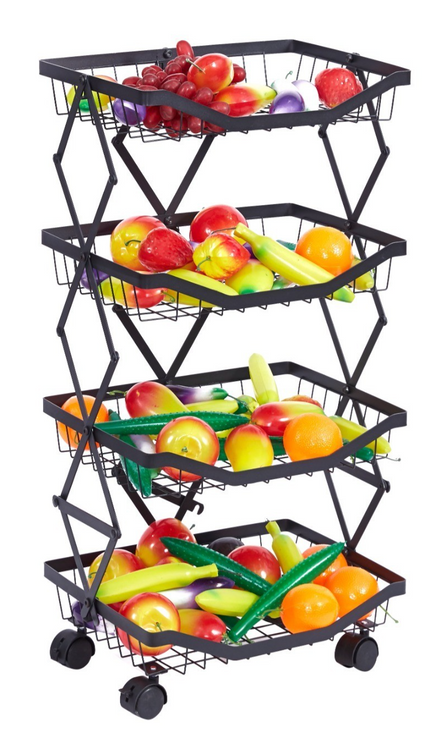 4 Tier Folding Rolling Fruit & Vegetable Storage Trolley Kitchen Cart With Wheel