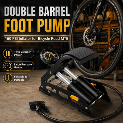 Bike Foot Pump Double Piston with Guage 160PSI Bicycle Universal Smart Valve