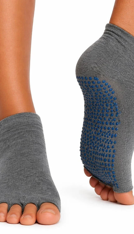 Open Toe Yoga Socks Light Grey Balance Comfort & Non Slip Grip Exercise Socks