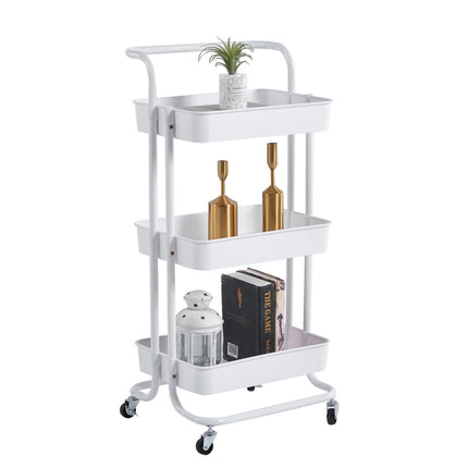 3-Tier White Metal Rolling Cart