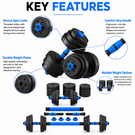 Dumbbell Barbell Set 20KG Adjustable Home Workout Kit