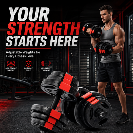 Dumbbell Set Adjustable 15KG Home Gym Fitness Training 3 Grip Weight Plates