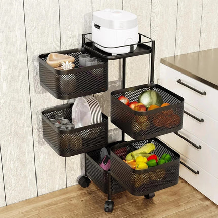 Rotating Storage Rack Trolley Cart Kitchen Bathroom Organizer Vegetable Shelf
