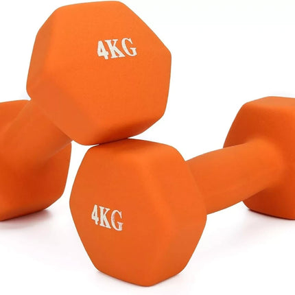 Neoprene Dumbbells 4KG Pair Hand Weights Iron Aerobic Workout Fitness Gym Orange