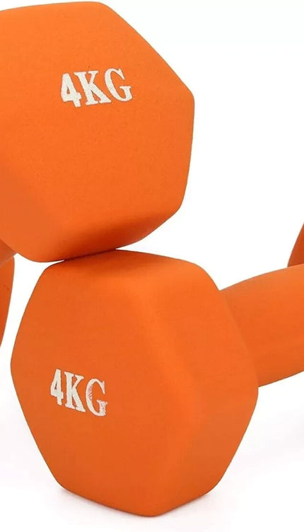 Neoprene Dumbbells 4KG Pair Hand Weights Iron Aerobic Workout Fitness Gym Orange