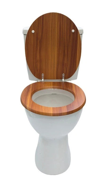 18'' Universal Wooden Toilet Seat | Easy Fit Bathroom WC Seat with Fixings