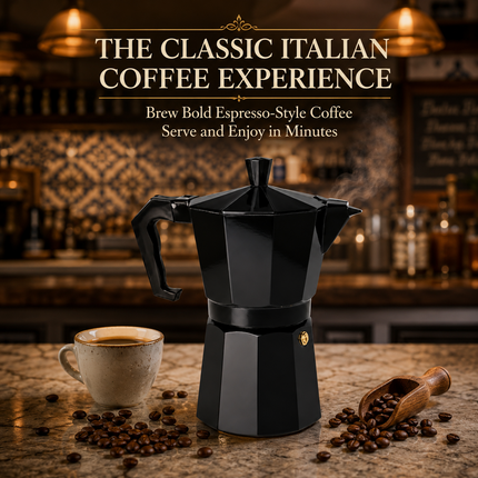 Moka Pot Black Stovetop Aluminium Italian Espresso Ground Coffee Maker 300ml