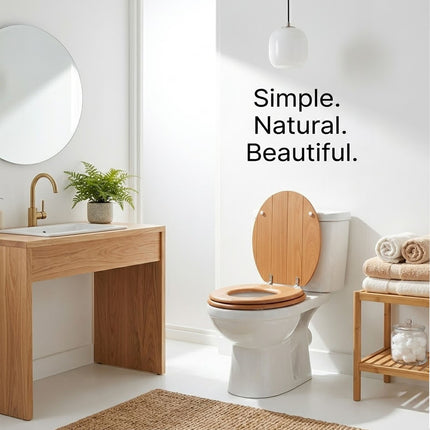 18" Universal Toilet Seat MDF Wooden Bathroom WC Easy Fit + Fittings Novelty