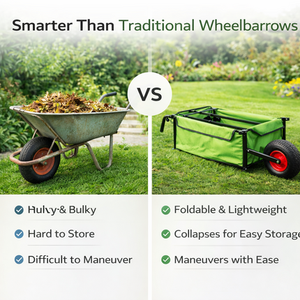 Folding Wheelbarrow Garden Cart Collapsible Fabric Yard Trolley 80KG Capacity