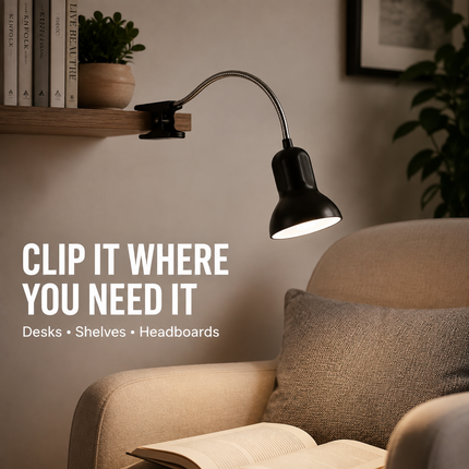 Clip On LED Desk Lamp E27 Flexible Gooseneck Reading Study Bedside Light 40W Max