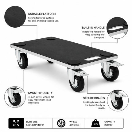 200KG Wooden Dolly Trolley Cart Wheeled Roller Platform Transporter Board